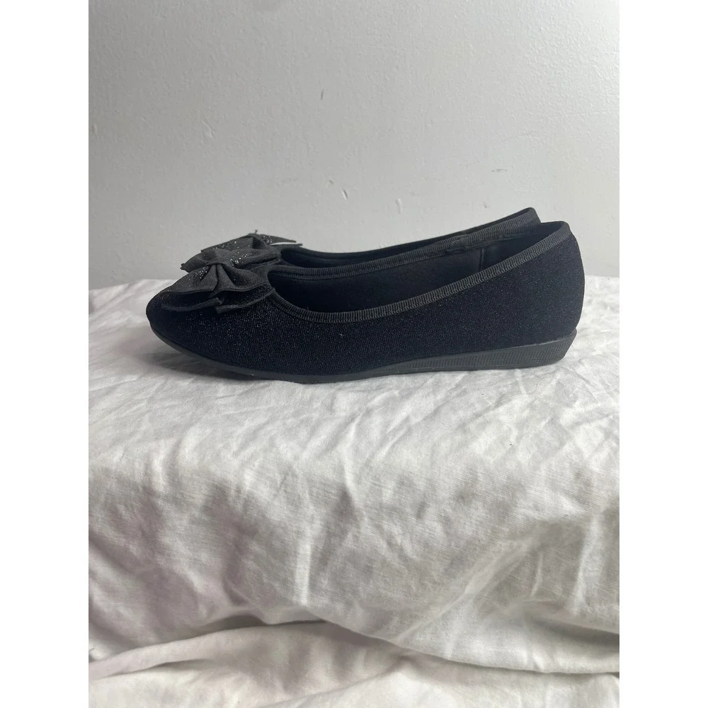 Kids Black Glitter Bow Ballet Flats Shoes Size 3